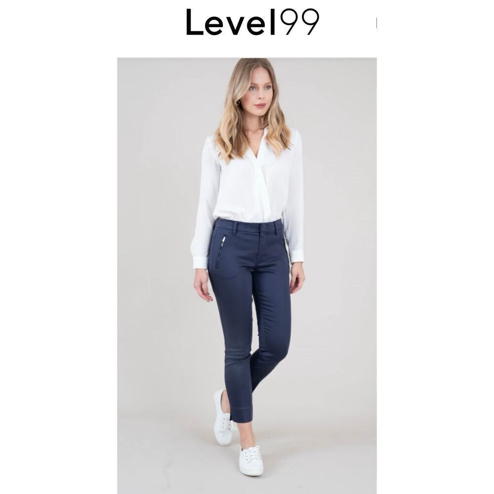 Level 99 Frances Lacey Double Welt Zip Trouser Navy Women’s Size 33 (XL) NWT
